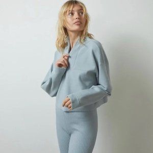 Lunya Cozy Sweater Womens M Chilled Blue 1/4 Zip Cropped Pullover Oversi…